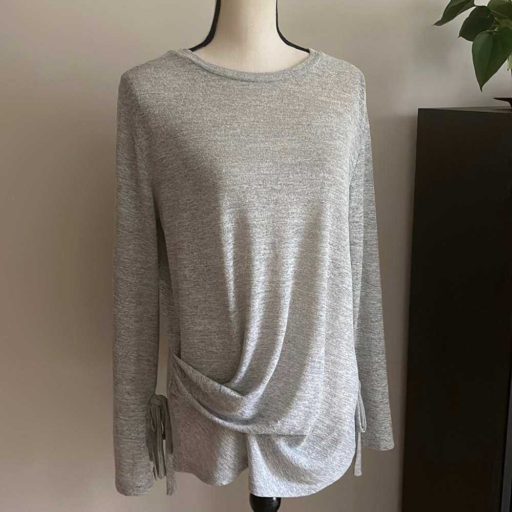 She &Sky Long Sleeve LightweightDraped Top with bow tie detail  at wrists Size M